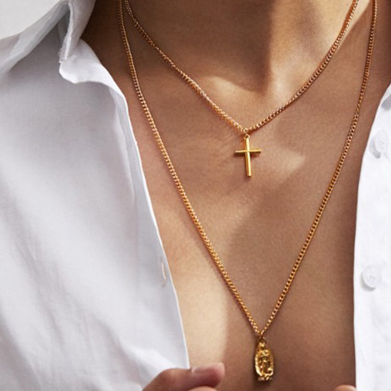 Crucifix 2 Layered Pendant Necklace