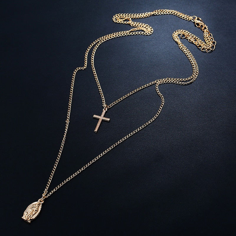 Crucifix 2 Layered Pendant Necklace