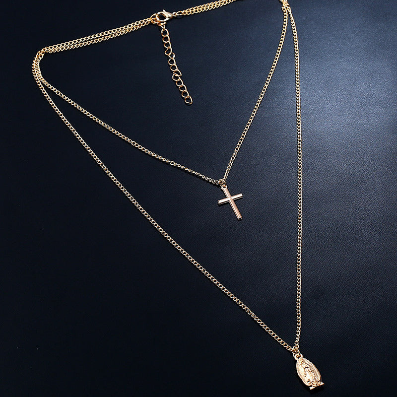 Crucifix 2 Layered Pendant Necklace