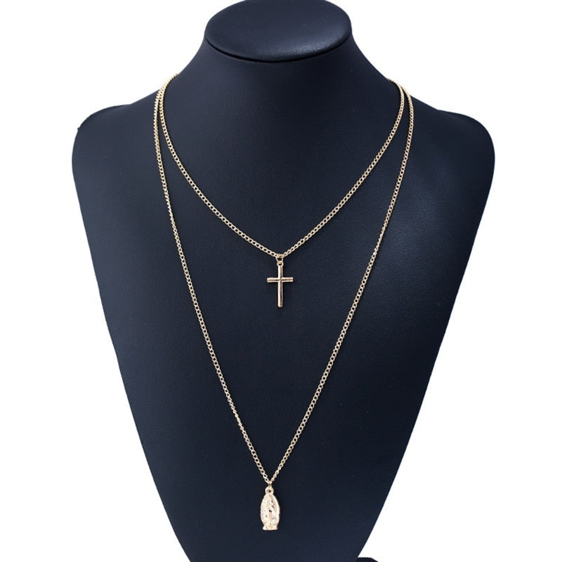 Crucifix 2 Layered Pendant Necklace