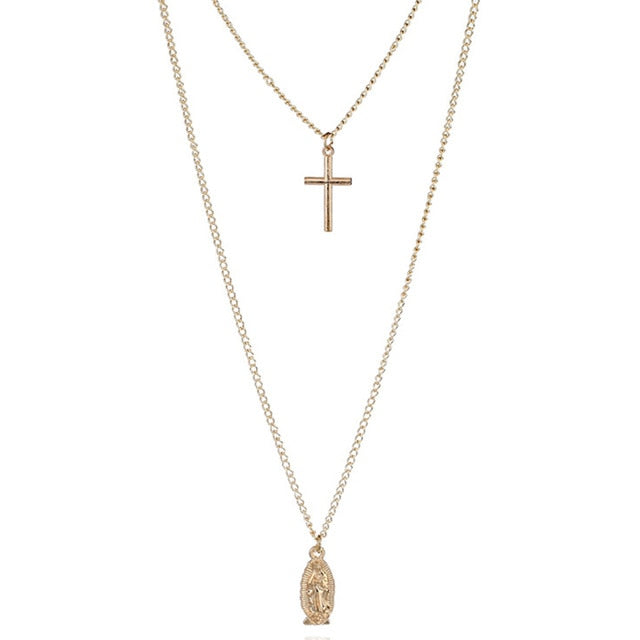 Crucifix 2 Layered Pendant Necklace